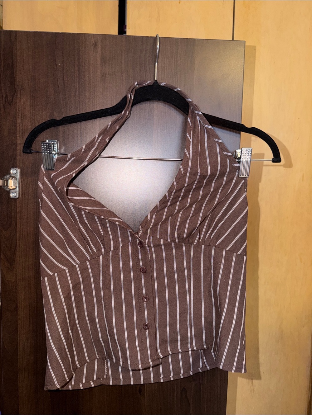 SHEIN Brown and White Striped Halter Crop Top